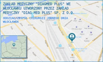 ODDZIAŁ/ZESPÓŁ CHIRURGII JEDNEGO DNIA - ZAKŁAD MEDYCZNY "DIAGMED PLUS" WE WŁOCŁAWKU UTWORZONY PRZEZ ZAKŁAD MEDYCZNY "DIAG MED PLUS" SP. Z O.O. - OKRZEI 66,  WŁOCŁAWEK