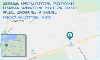 PORADNIA OKULISTYCZNA - WOJSKOWA SPECJALISTYCZNA PRZYCHODNIA LEKARSKA SAMODZIELNY PUBLICZNY ZAKŁAD OPIEKI ZDROWOTNEJ W GUBINIE - UL. KRESOWA 258,  GUBIN