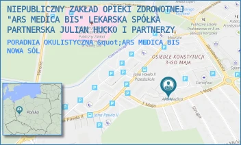 PORADNIA OKULISTYCZNA "ARS MEDICA BIS - NIEPUBLICZNY ZAKŁAD OPIEKI ZDROWOTNEJ "ARS MEDICA BIS" LEKARSKA SPÓŁKA PARTNERSKA JULIAN HUCKO I PARTNERZY - UL. 1 MAJA 30,  NOWA SÓL