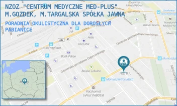 PORADNIA OKULISTYCZNA DLA DOROSŁYCH - NZOZ "CENTRUM MEDYCZNE MED-PLUS" M.GOZDEK, M.TARGALSKA SPÓŁKA JAWNA - UL. STANISŁAWA MONIUSZKI 90A,  PABIANICE