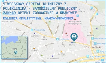 PORADNIA OKULISTYCZNA - 5 WOJSKOWY SZPITAL KLINICZNY Z POLIKLINIKĄ - SAMODZIELNY PUBLICZNY ZAKŁAD OPIEKI ZDROWOTNEJ W KRAKOWIE - UL. WROCŁAWSKA 1-3,  KRAKÓW-KROWODRZA