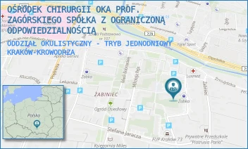 ODDZIAŁ OKULISTYCZNY - TRYB JEDNODNIOWY - OŚRODEK CHIRURGII OKA PROF. ZAGÓRSKIEGO SPÓŁKA Z OGRANICZONĄ ODPOWIEDZIALNOŚCIĄ - UL. LUDWIKA SOLSKIEGO 7 C,  KRAKÓW-KROWODRZA