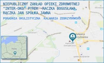 PORADNIA OKULISTYCZNA - NIEPUBLICZNY ZAKŁAD OPIEKI ZDROWOTNEJ "INTER-OKO" PYREK -RACZKA BOGUSŁAWA, RĄCZKA JAN SPÓŁKA JAWNA - RYNEK 26,  KALWARIA ZEBRZYDOWSKA