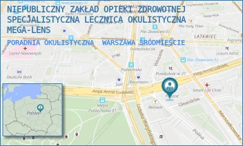 PORADNIA OKULISTYCZNA - NIEPUBLICZNY ZAKŁAD OPIEKI ZDROWOTNEJ SPECJALISTYCZNA LECZNICA OKULISTYCZNA MEGA-LENS - POLNA 30A,  WARSZAWA ŚRÓDMIEŚCIE
