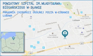 PORADNIA CHIRURGII OGÓLNEJ FILIA W LUBAWIE - POWIATOWY SZPITAL IM.WŁADYSŁAWA BIEGAŃSKIEGO W IŁAWIE - POZNAŃSKA 6,  LUBAWA